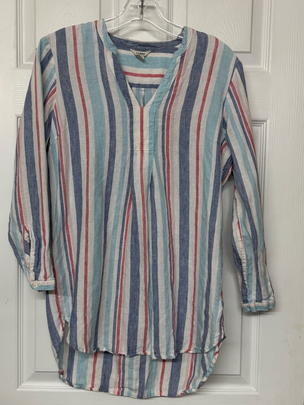 L. L. Bean 100% Linen Striped Popover Top Sz S